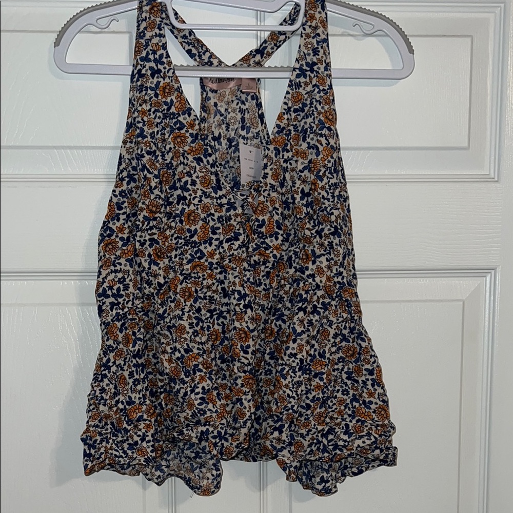Floral Sleeveless Top - Blue and Orange